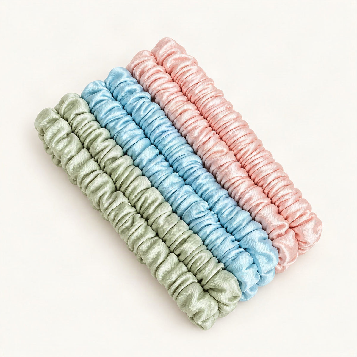 Silky Skinny Scrunchie Hair Ties, Set of 12 in Pastel Mix [FITINY Hair]