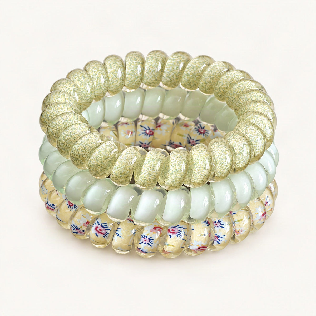 Three sage mix stretch hair ties arranged together [FITINY Hair]