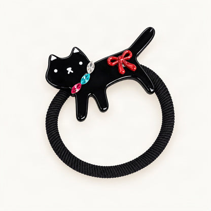 Black cat motif hair tie made from acetate [FITINY Hair]