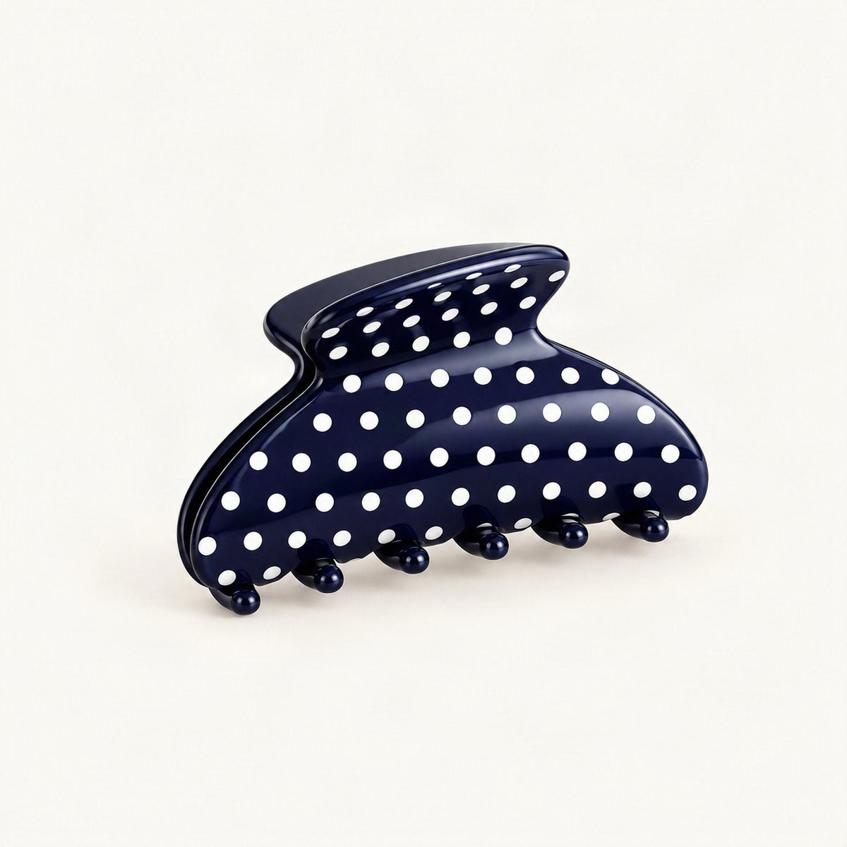 Polka Dot Acetate Claw Clip, Medium 6.9 cm in Navy & White [FITINY Hair]