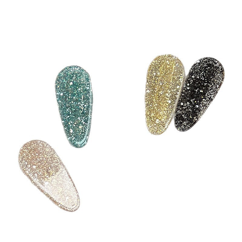 Glitter acrylic side hair clips in teal, champagne, black, and pink champagne
