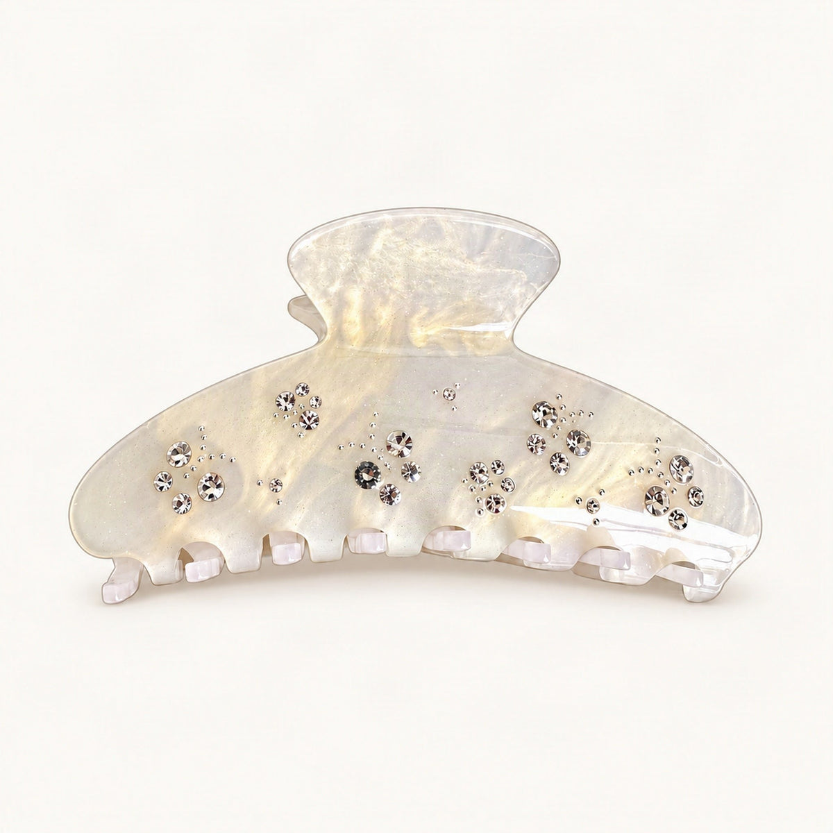 Acetate Claw Clip with Star Rhinestone Design, 11 cm in White [FITINY Hair]