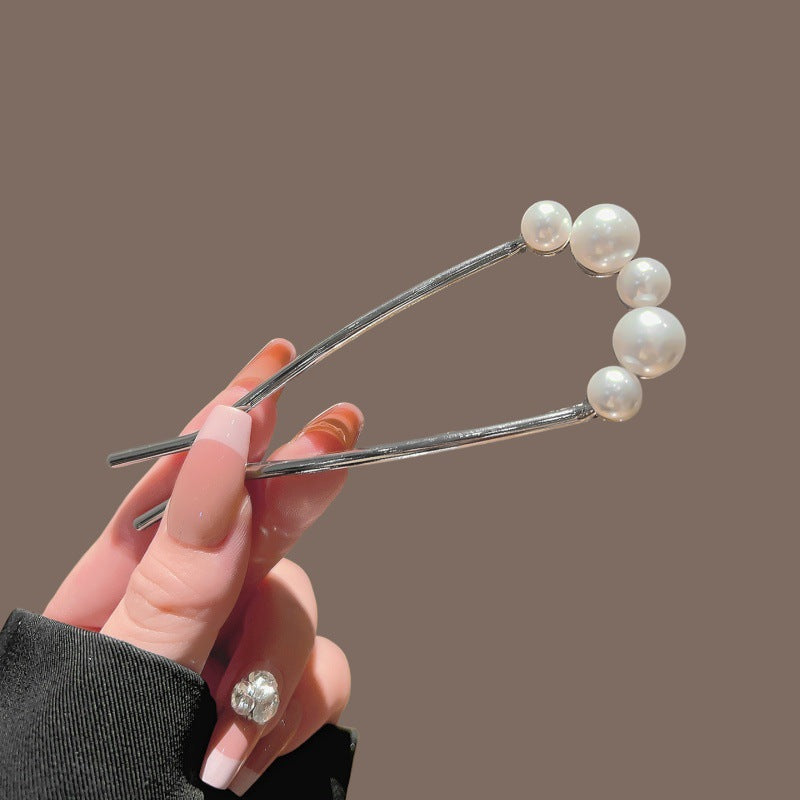Five-Pearl Metal U-Pin Hair Stick, additional view 2