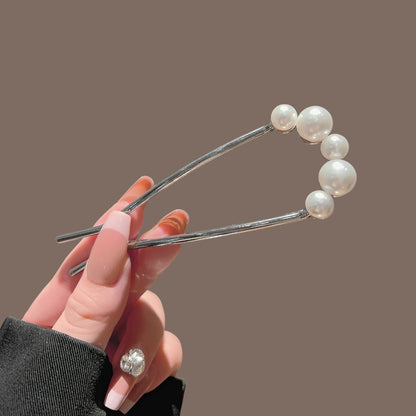 Five-Pearl Metal U-Pin Hair Stick, additional view 2