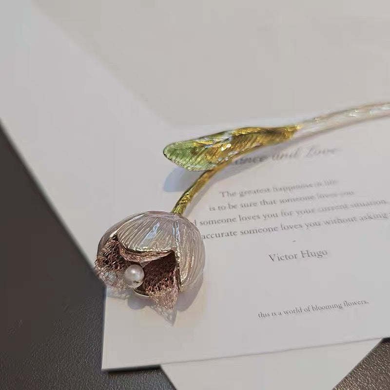 Vintage Tulip Hair Stick with Faux Pearls, additional view 6
