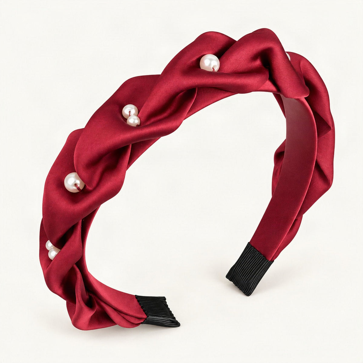 Red padded fabric headband, front-facing product view [FITINY Hair]