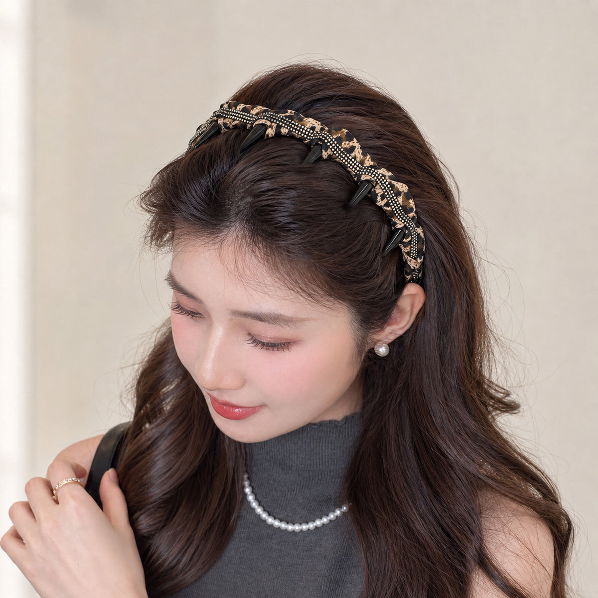Braided Satin Headband with Pearls and Rhinestones, additional view 6
