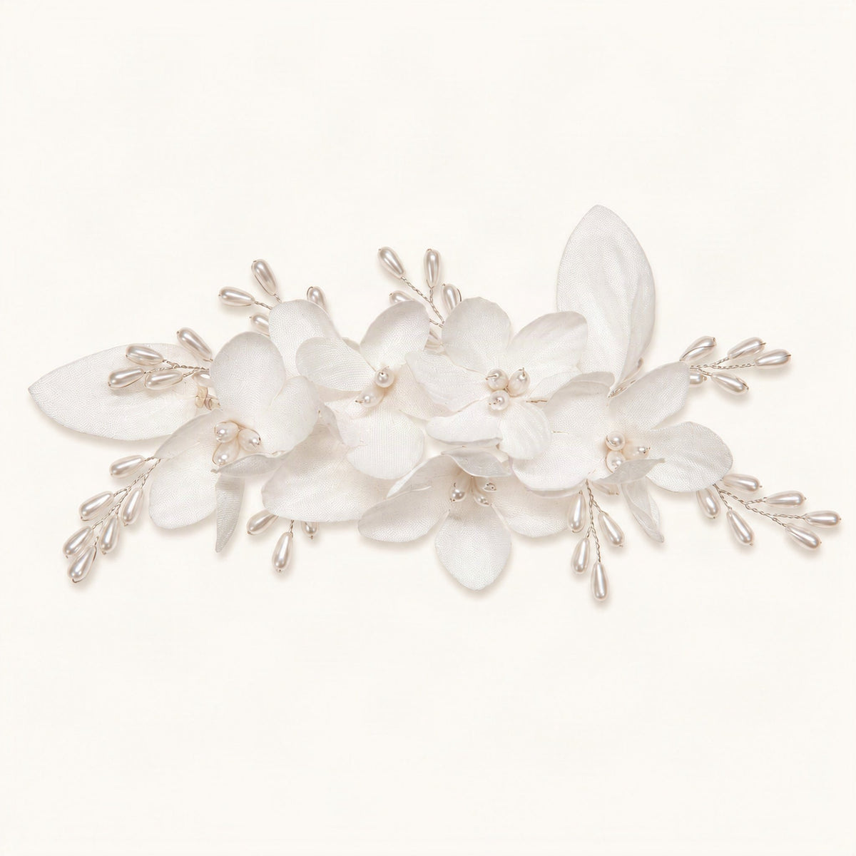 Floral Faux Pearl Hair Clip with Satin Flowers in Silver [FITINY Hair]