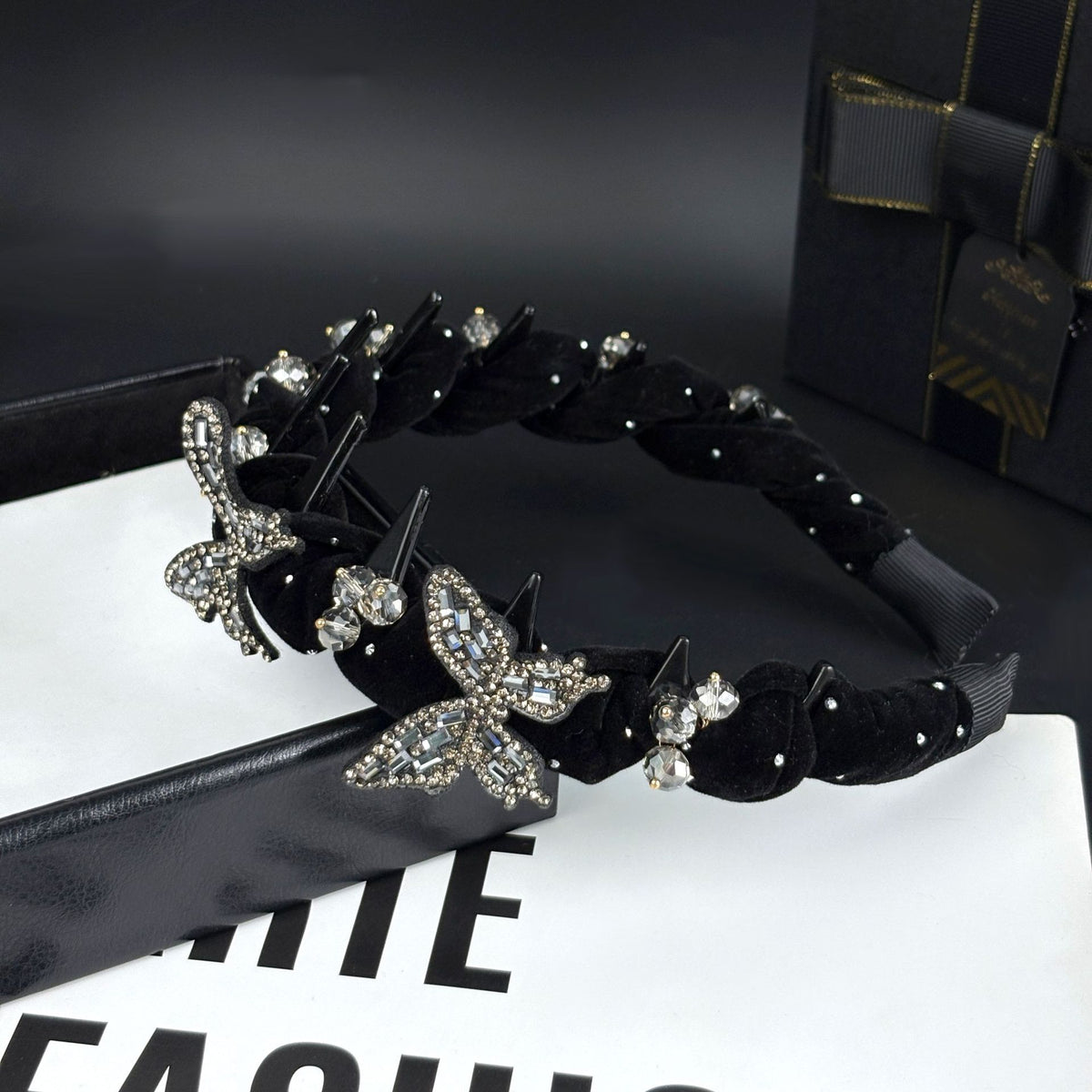 Velvet Headband with Rhinestone Butterfly, additional view 4