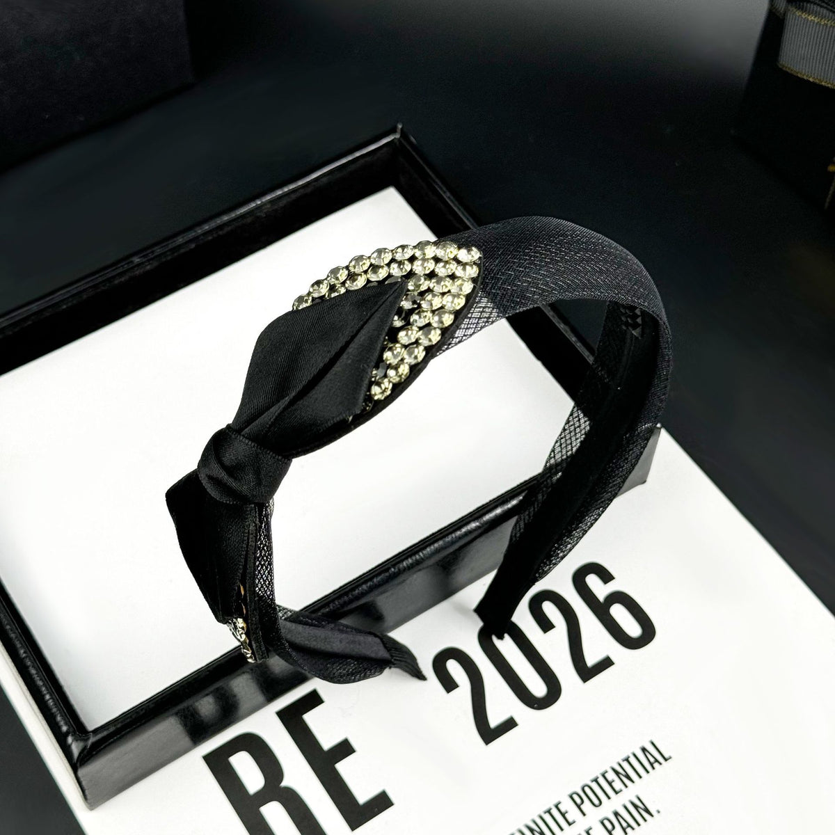 Satin Rhinestone Layered Bow Headband, additional view 2