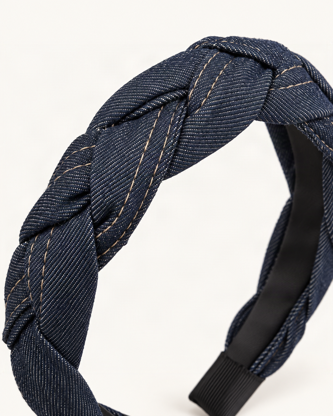 Braided Denim Headband – Twisted Knot Style — close-up of material and decoration [FITINY Hair detail]