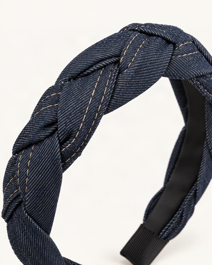 Braided Denim Headband – Twisted Knot Style — close-up of material and decoration [FITINY Hair detail]