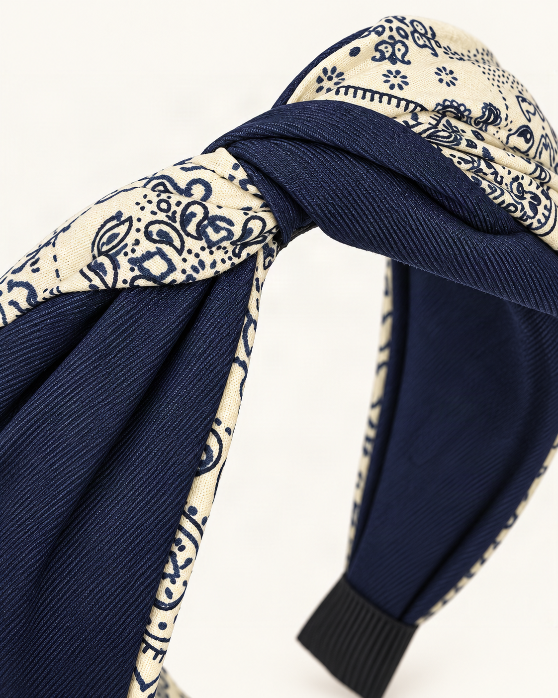 Fabric Knotted Floral Print Headband with Contrast Bow — close-up of material and decoration [FITINY Hair detail]