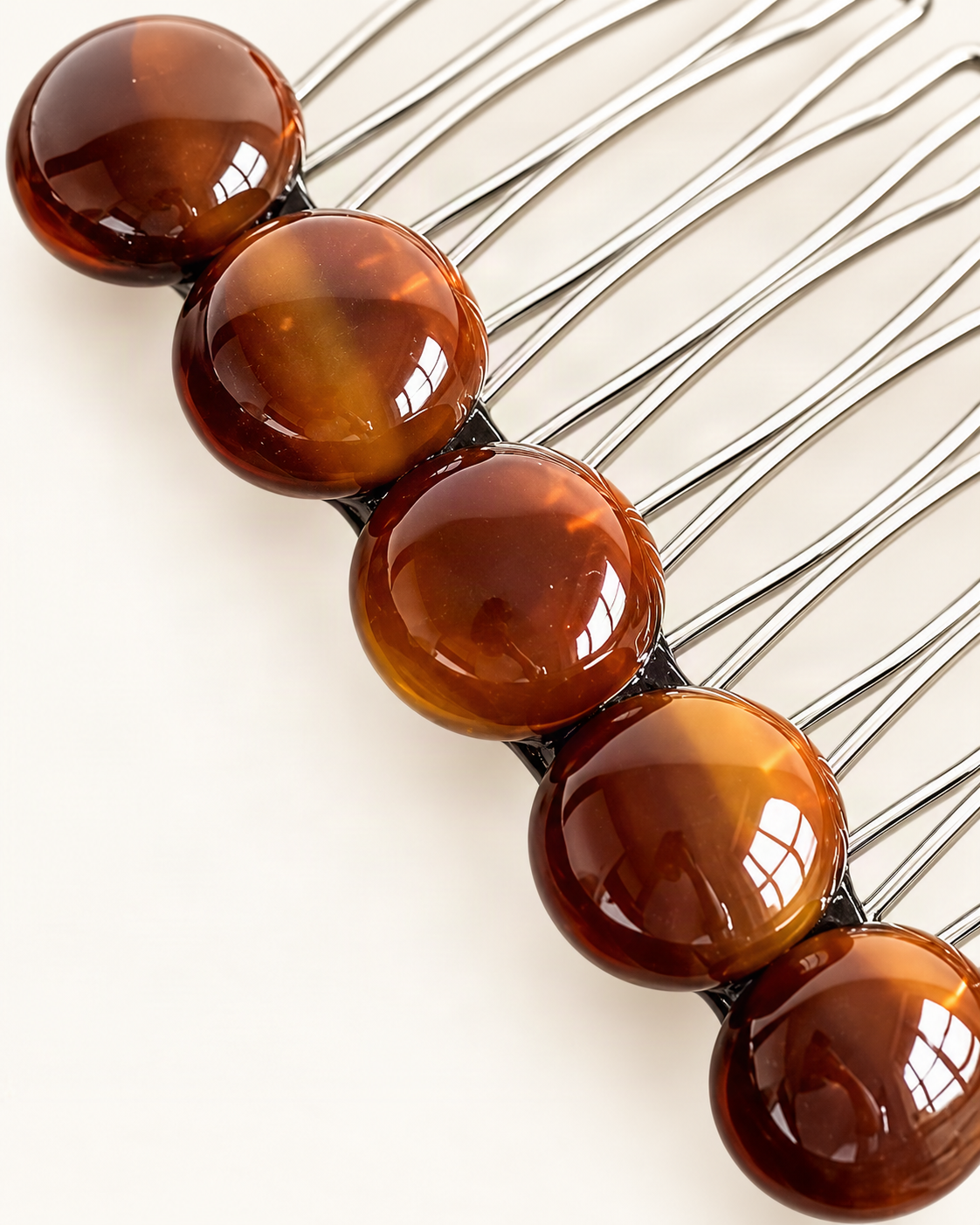 Cellulose Acetate Round Bead Side Comb — close-up of material and decoration [FITINY Hair]