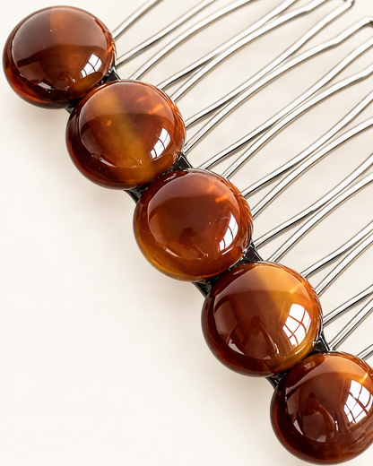 Cellulose Acetate Round Bead Side Comb — close-up of material and decoration [FITINY Hair]