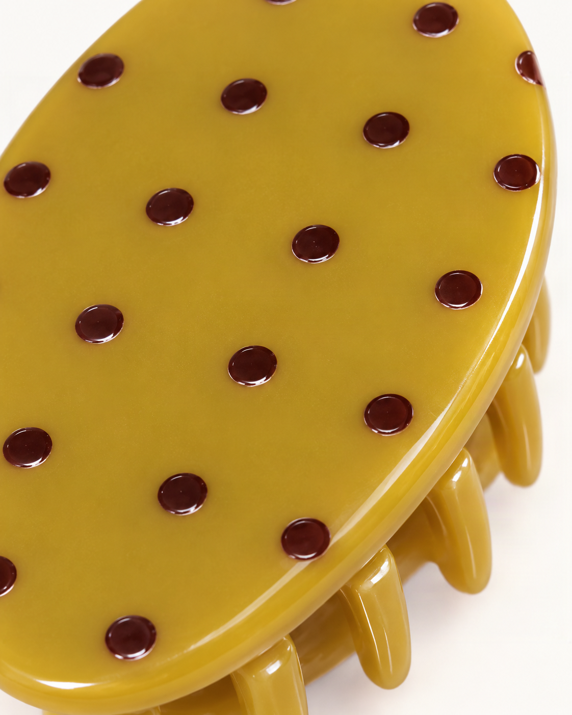 Oval Polka Dot Acetate Barrette — close-up of material and decoration [FITINY Hair]