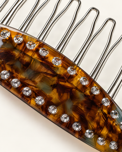 Cellulose Acetate Rhinestone Hair Comb — close-up of material and decoration [FITINY Hair]