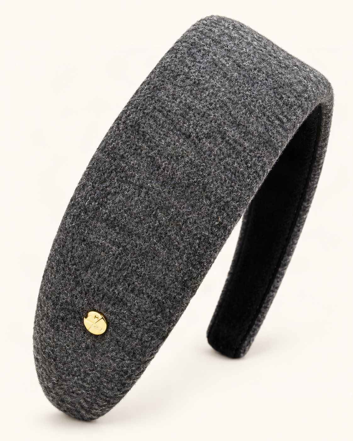Wool-Blend Wide Padded Headband — close-up of material and decoration [FITINY Hair]