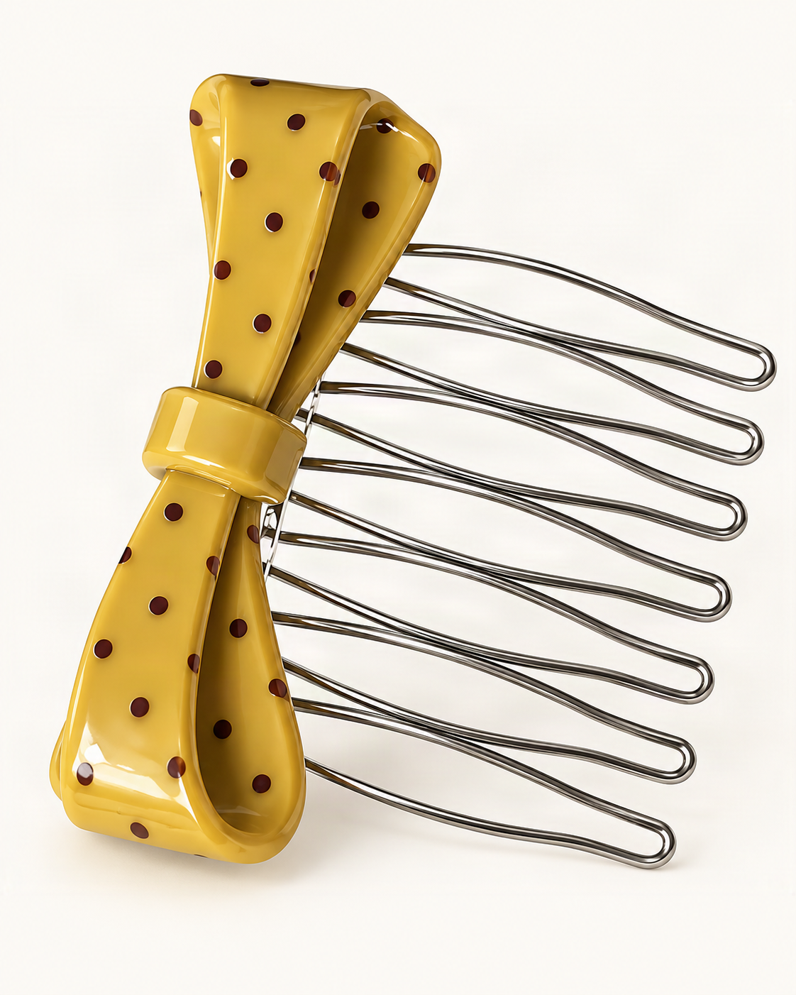 Cellulose Acetate Polka Dot Bow Comb — close-up of material and decoration [FITINY Hair]