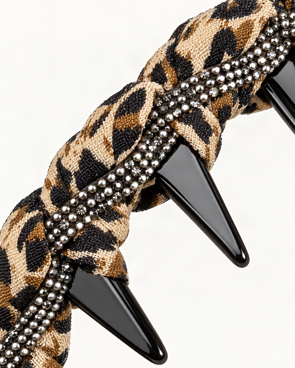 Braided Satin Headband with Pearls and Rhinestones — close-up of material and decoration [FITINY Hair]