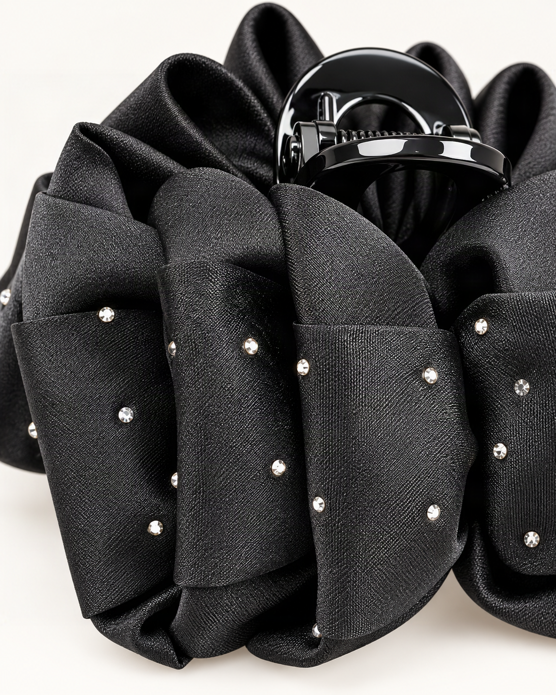 Satin Large Claw Clip with Rhinestone Starry Speckles — close-up of material and decoration [FITINY Hair detail]