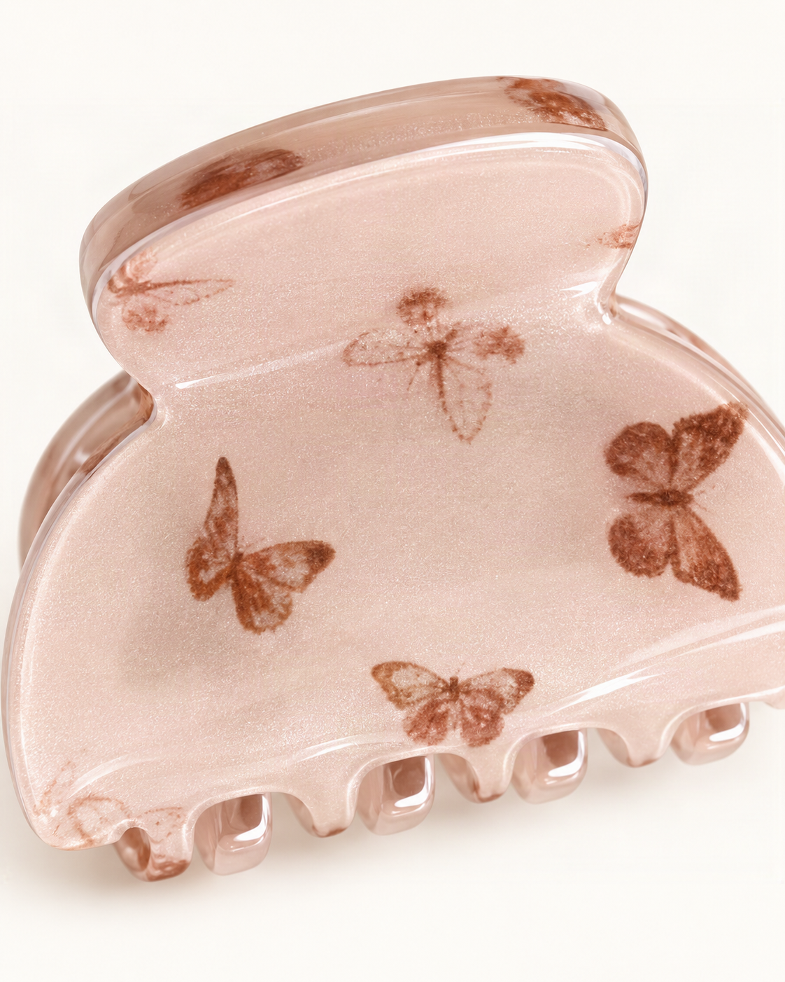 Butterfly Print Acrylic Claw Clip Set of 4 — close-up of the butterfly print and glossy acrylic finish [FITINY Hair]