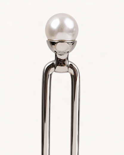 Faux Pearl Silver-Tone Metal U-Pin Hair Fork — close-up of material and decoration [FITINY Hair]