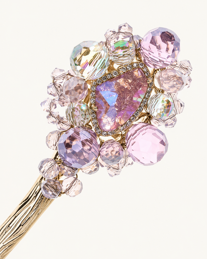 Crystal Floral Hair Stick in Gold Tone — close-up of material and decoration [FITINY Hair]