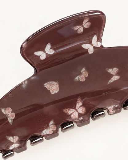 Butterfly Print Acrylic Long Arc Claw Clip — close-up of material and decoration [FITINY Hair detail]