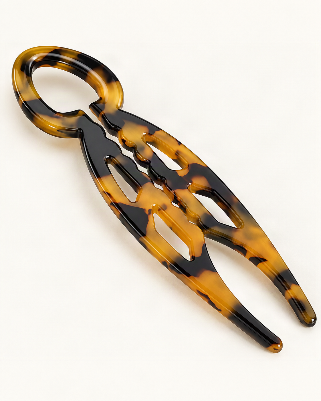 Tortoise Cellulose Acetate U-Shaped Hair Pin — close-up of material and decoration [FITINY Hair]