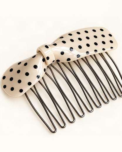 Cellulose Acetate Polka Dot Bow Side Comb — close-up of material and decoration [FITINY Hair]
