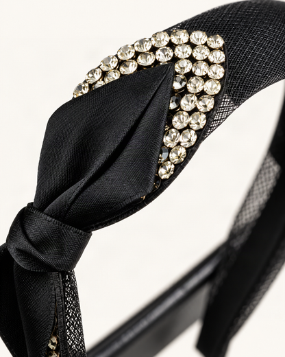 Satin Rhinestone Layered Bow Headband — close-up of material and decoration [FITINY Hair]