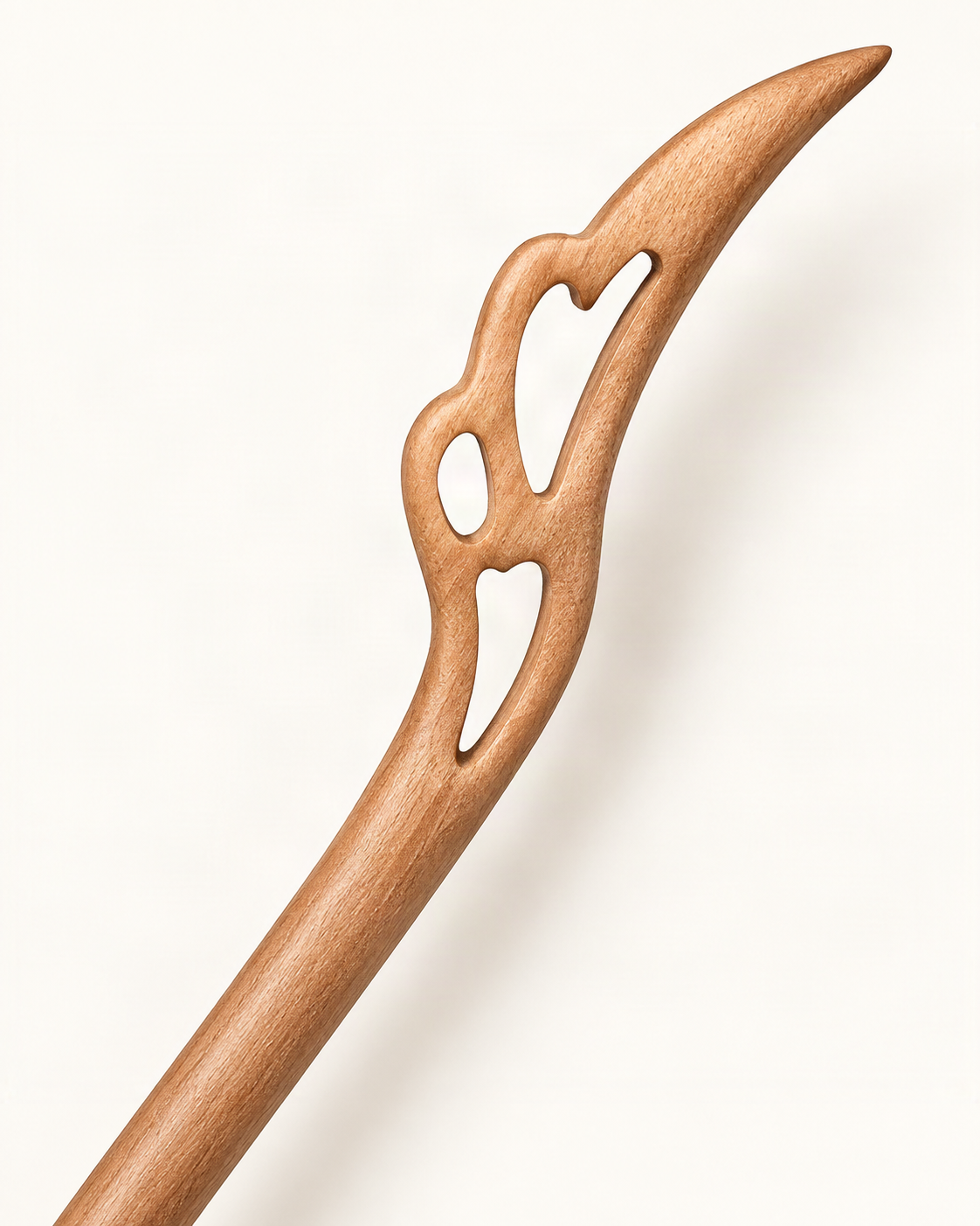 Carved Wood Feather Hair Stick — close-up of material and decoration [FITINY Hair]