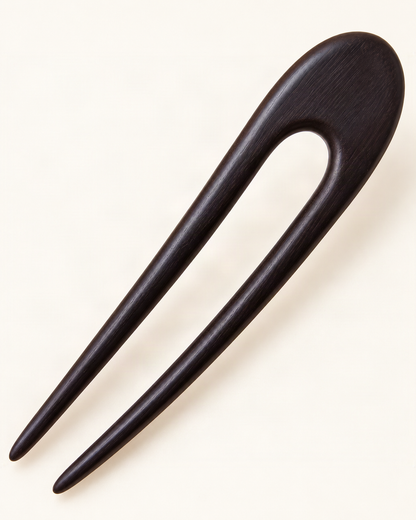 Tapered Two-Prong Wood Hair Fork — close-up of material and decoration [FITINY Hair]