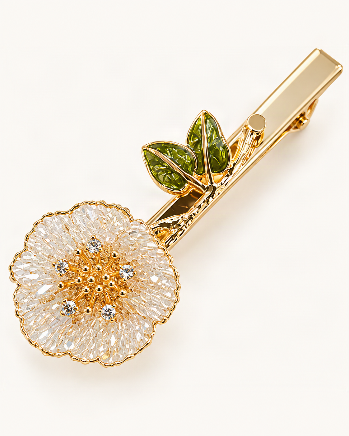 Crystal Rose Duck-Bill Side Hair Clip — close-up of material and decoration [FITINY Hair]