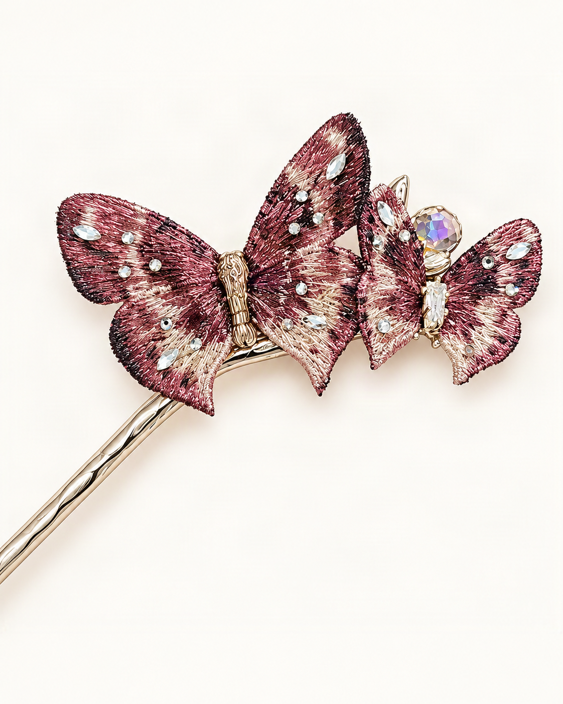 Embroidered Butterfly Hair Stick — close-up of material and decoration [FITINY Hair]