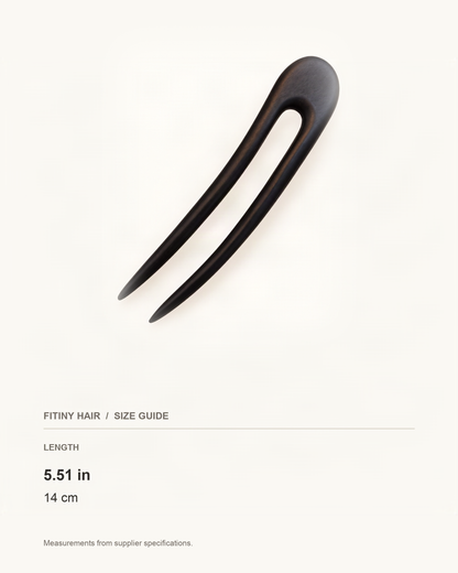 Crescent Double-Prong Wooden Hair Fork — supplier-based dimensions with inches above centimeters [FITINY Hair]