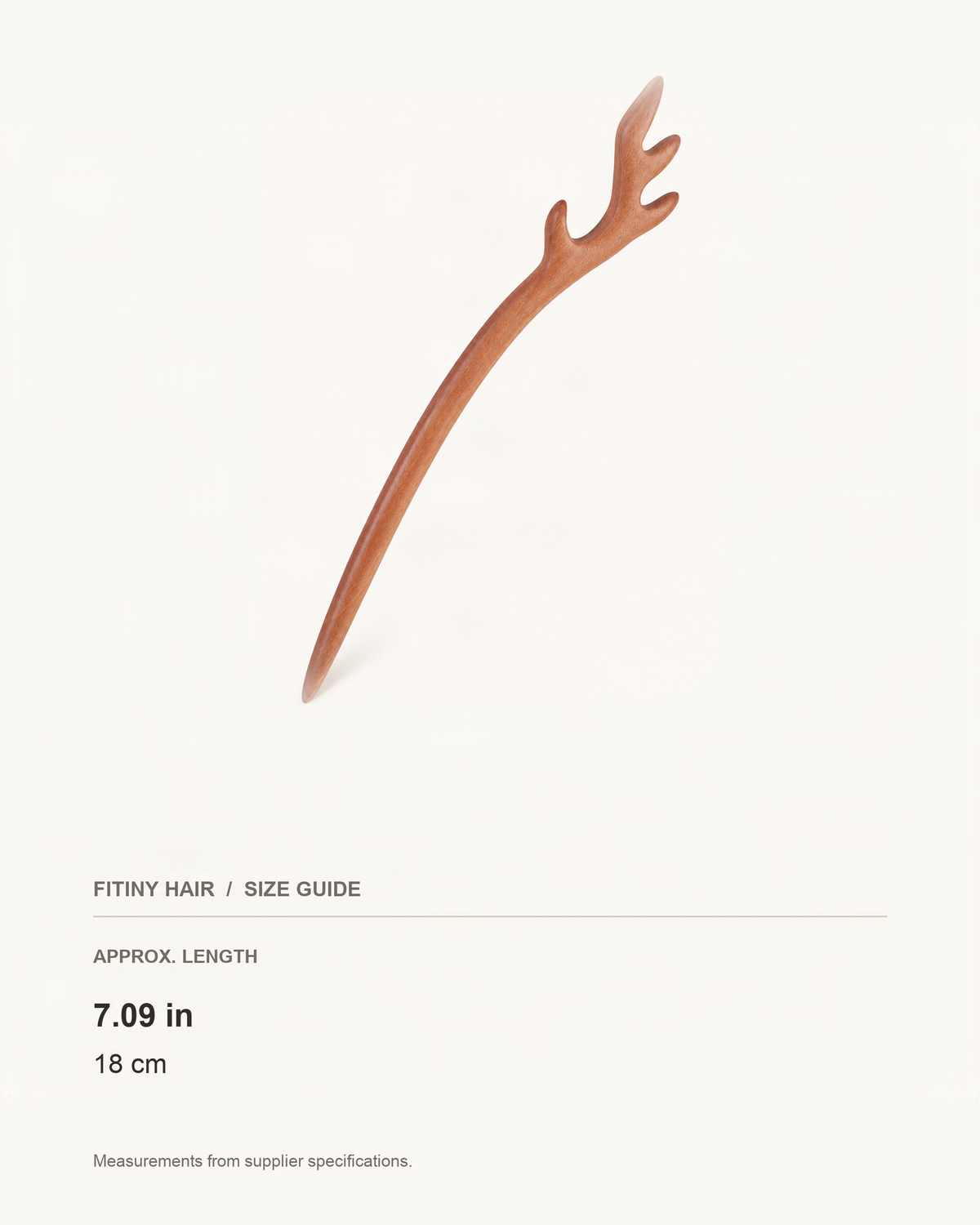 Carved Wood Hair Stick with Antler Design — supplier-based dimensions with inches above centimeters [FITINY Hair]