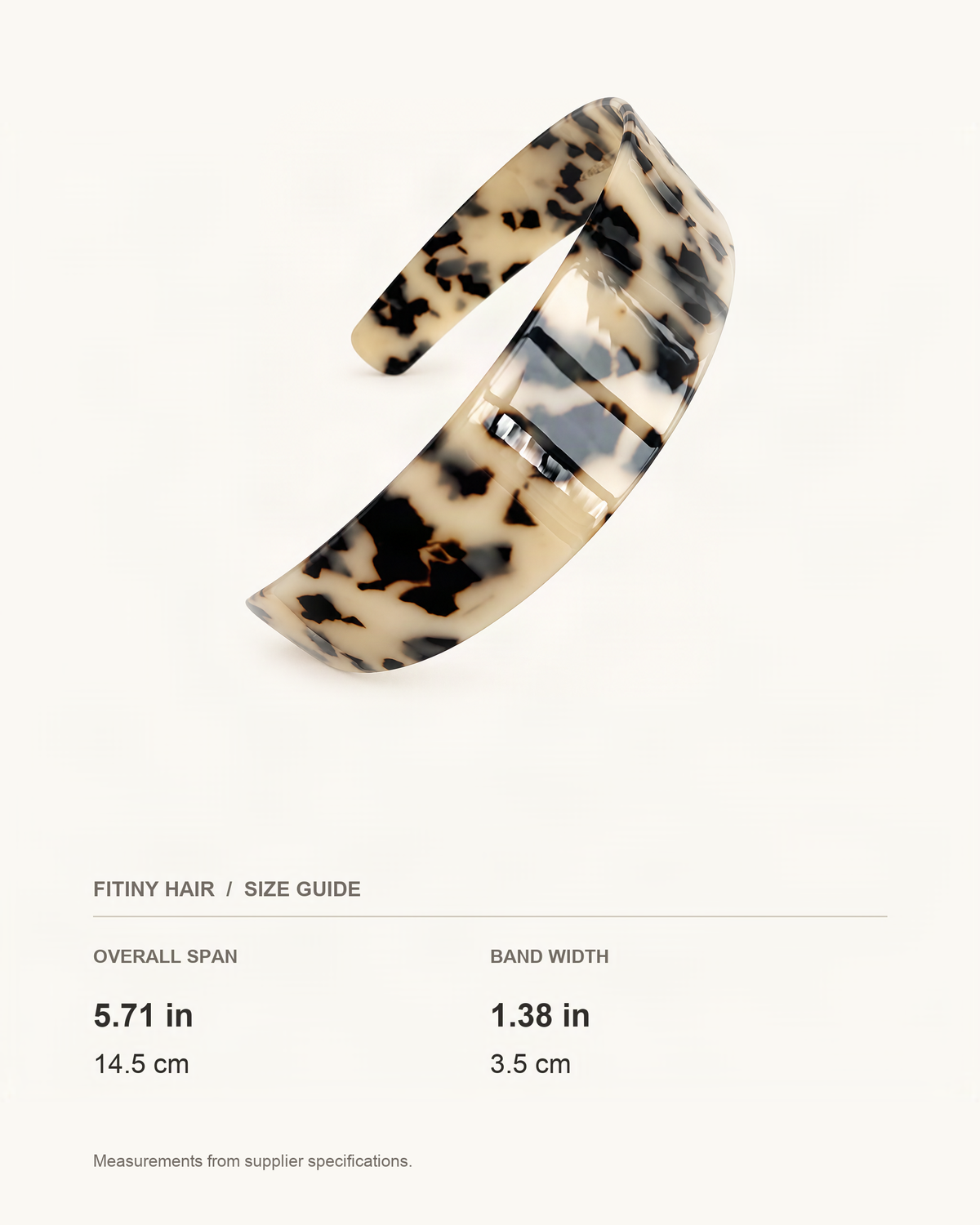 Cellulose Acetate Wide Headband — supplier-based dimensions with inches above centimeters [FITINY Hair]
