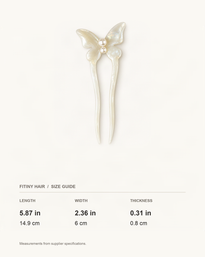 Acetate Butterfly U-Shaped Hair Pin — supplier-based dimensions with inches above centimeters [FITINY Hair]
