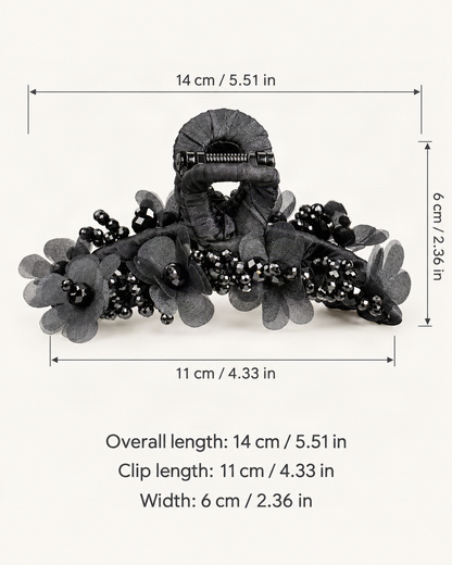 Large Crystal Flower Claw Clip — dimensions diagram [FITINY Hair dimensions]