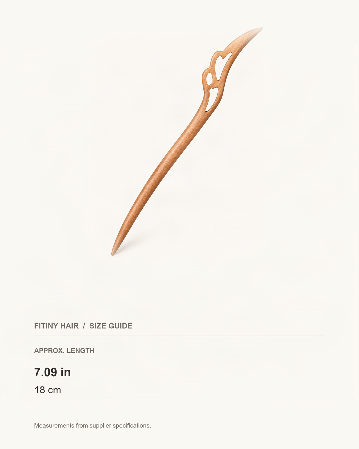 Carved Wood Feather Hair Stick — supplier-based dimensions with inches above centimeters [FITINY Hair]
