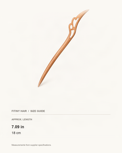 Carved Wood Feather Hair Stick — supplier-based dimensions with inches above centimeters [FITINY Hair]