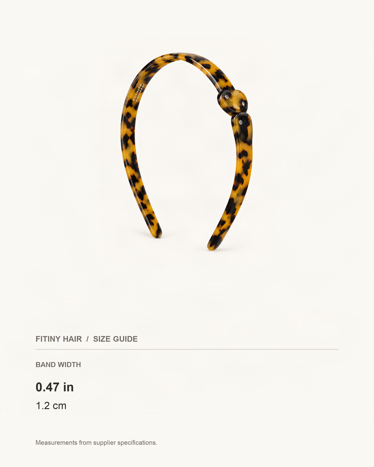 Slim Cellulose Acetate Headband — supplier-based dimensions with inches above centimeters [FITINY Hair]