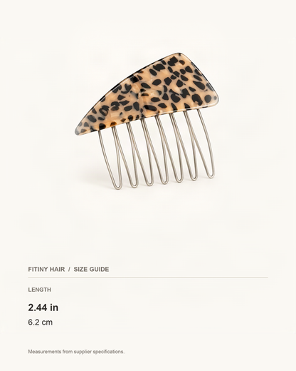 Cellulose Acetate Triangle Hair Comb — supplier-based dimensions with inches above centimeters [FITINY Hair]