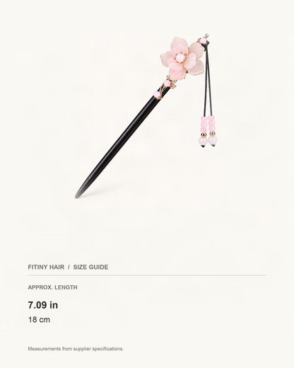 Begonia Blossom Wood Hair Stick with Charms — supplier-based dimensions with inches above centimeters [FITINY Hair]