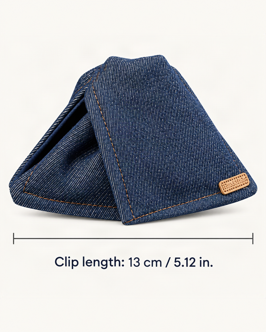 Denim Triangle Hair Claw Clip — dimensions diagram [FITINY Hair dimensions]