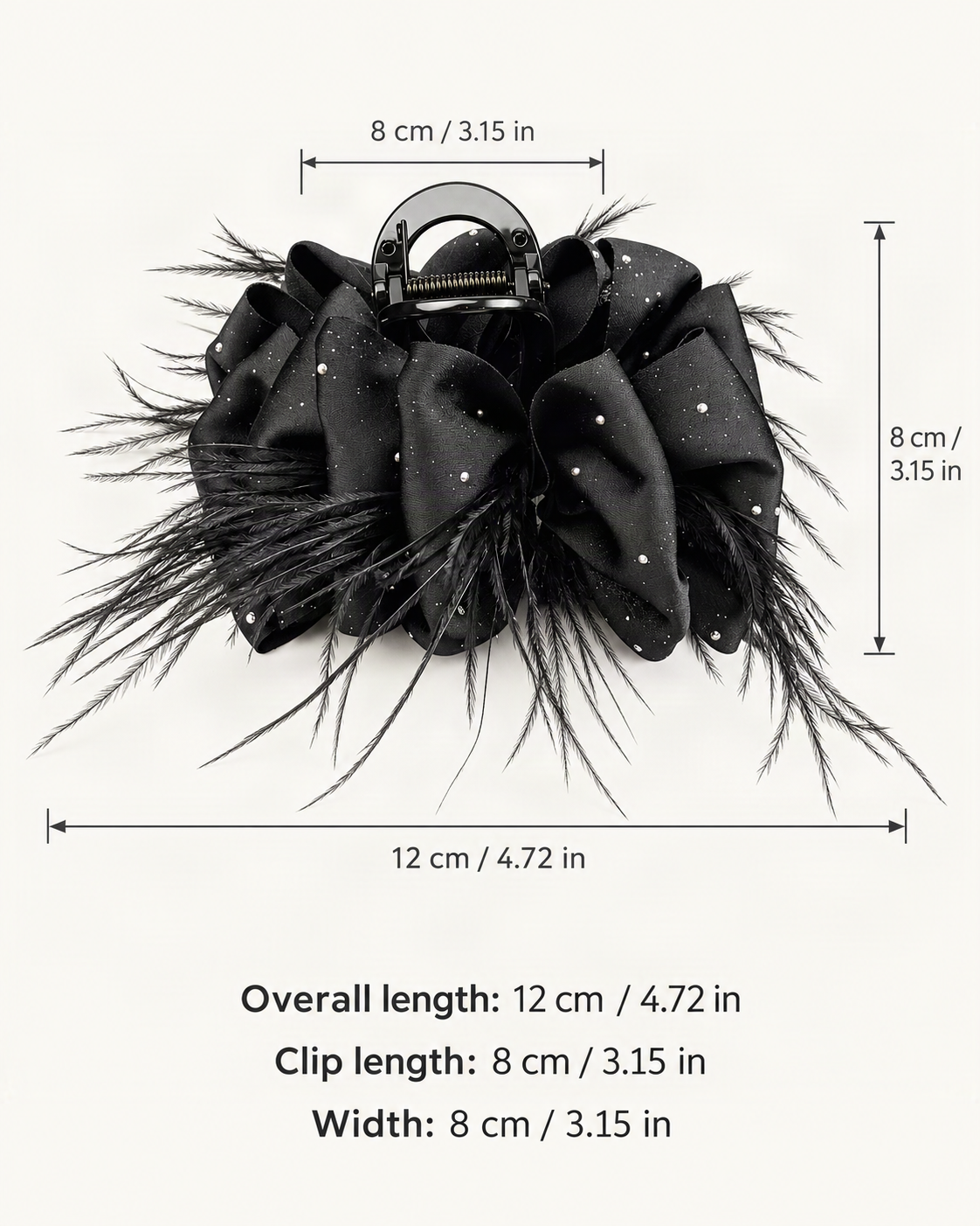 Feather Claw Clip with Baby's Breath Detail — dimensions diagram [FITINY Hair dimensions]