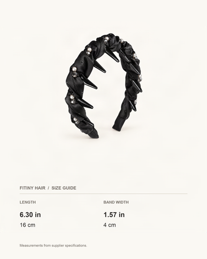 Satin Twist Headband with Pearl Rhinestone Accents — supplier-based dimensions with inches above centimeters [FITINY Hair]