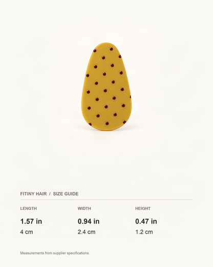 Cellulose Acetate Teardrop Barrette — supplier-based dimensions with inches above centimeters [FITINY Hair]